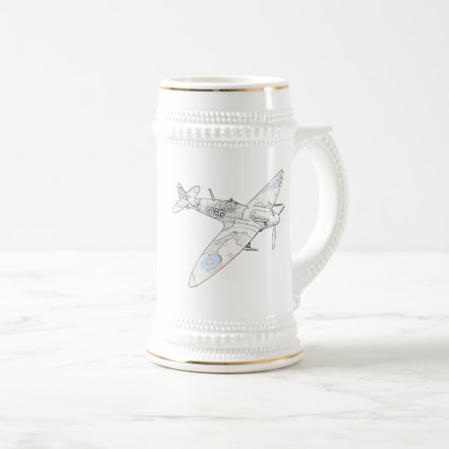 1936 WWII Spitfire Fighter Aircraft_color Beer Stein
