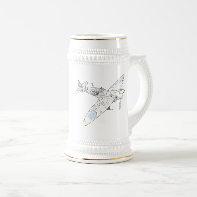 1936 WWII Spitfire Fighter Aircraft-color Beer Stein (Front Right)