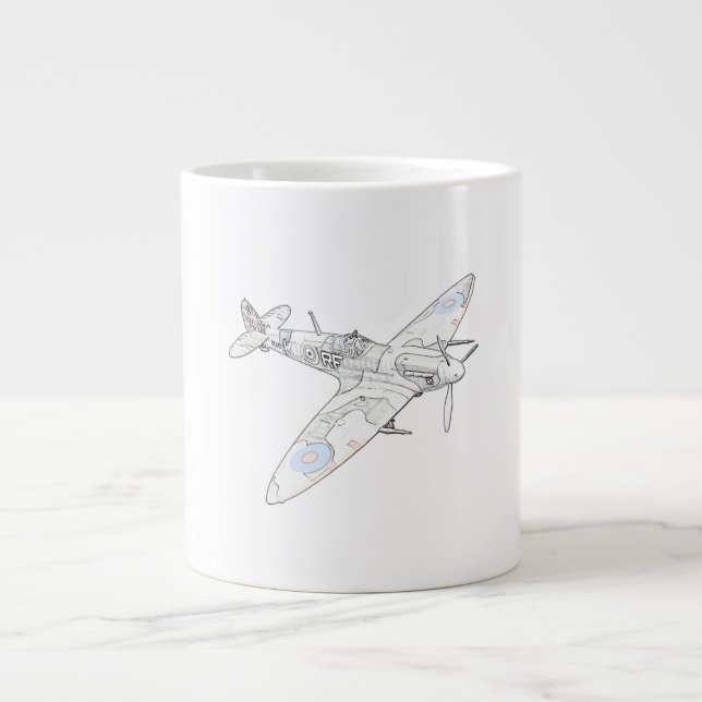 1936 WWII Spitfire Fighter Aircraft-color Large Coffee Mug (Front)