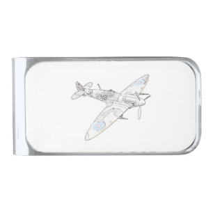 1936 WWII Spitfire Fighter Aircraft-color Silver Finish Money Clip