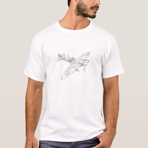1936 WWII Spitfire Fighter Aircraft Illustration T_Shirt