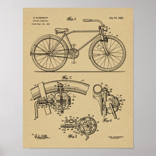 1937 Bicycle Generator Design Patent Art Print