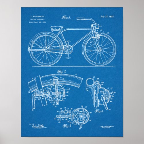 1937 Bicycle Generator Design Patent Art Print