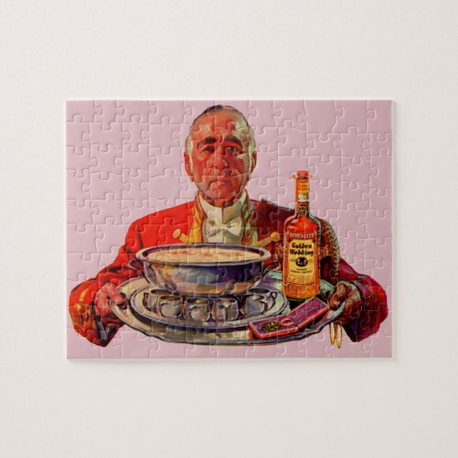 1937 butler with tray and Golden Wedding whiskey Jigsaw Puzzle (Horizontal)