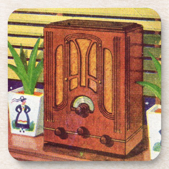 1937 cathedral radio beverage coaster (Front)