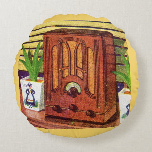 1937 cathedral radio round pillow (Front)