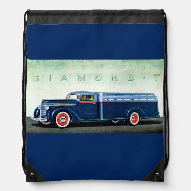 1937 Diamond T blue truck Drawstring Bag (Front)