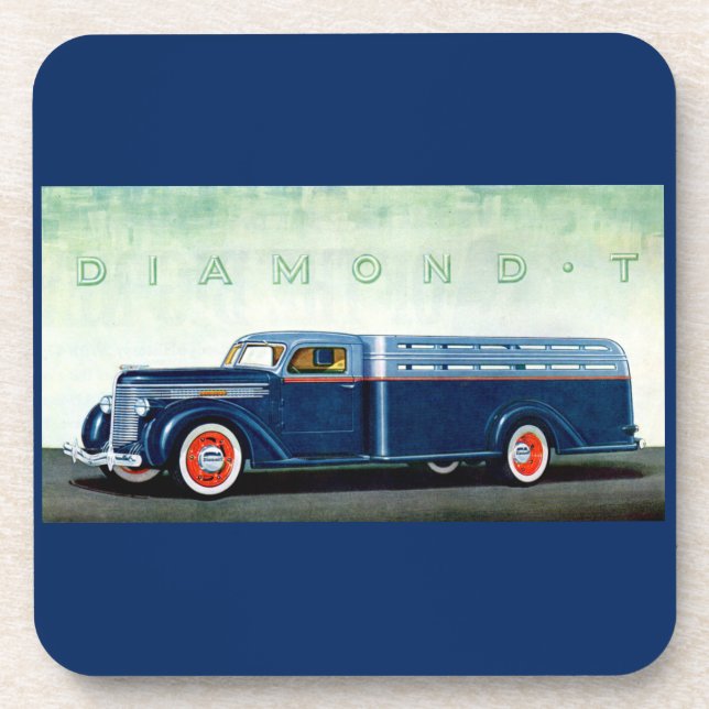 1937 Diamond T blue truck Drink Coaster (Front)