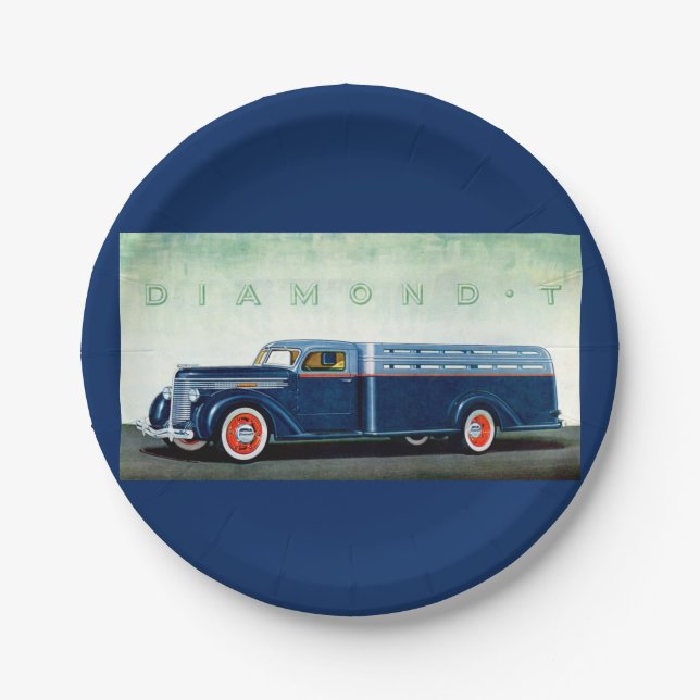 1937 Diamond T blue truck Paper Plates (Front)