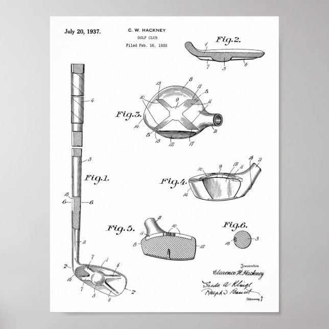 1937 Golf Club Patent Art Drawing Print (Front)