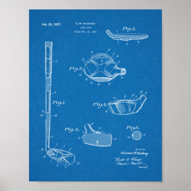 1937 Golf Club Patent Art Drawing Print (Front)
