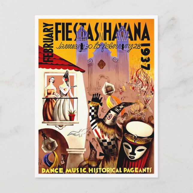 1937 Havana Carnival vintage travel postcard (Front)