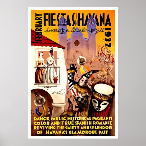1937 Havana Carnival vintage travel poster