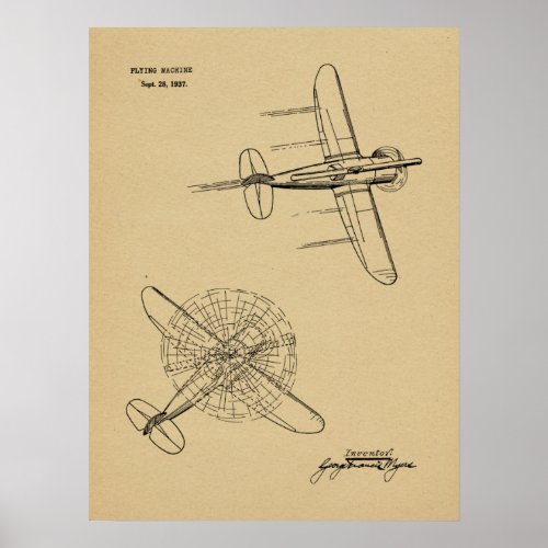 1937 Helicopter Airplane Patent Art Drawing Print