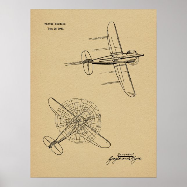 1937 Helicopter Airplane Patent Art Drawing Print (Front)