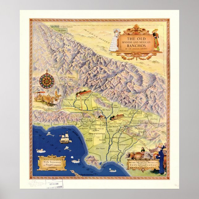 1937 Map Ranchos of Los Angeles County California Poster (Front)