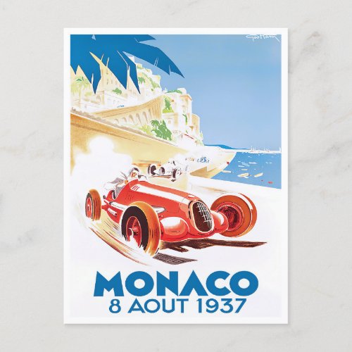 1937 Monaco Grand Prix vintage racing Postcard