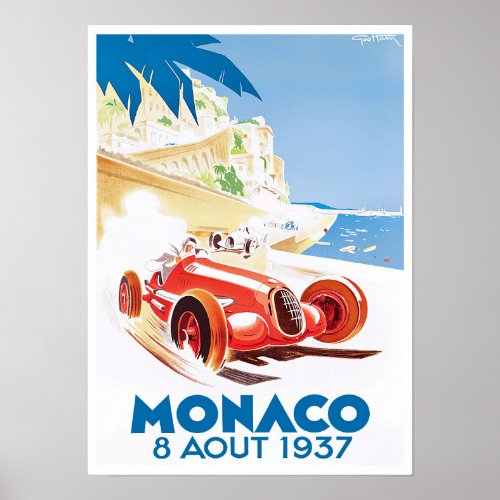1937 Monaco Grand Prix vintage racing Poster