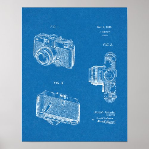 1937 Old Camera Patent Art Blueprint Drawing Poster