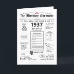 1937 The Year You Were Born Birthday Card<br><div class="desc">Step back in time with our 1937 birthday card! Bursting with exciting historical facts and moments from the past, this card is custom-made for your special day. It's like taking a personalized journey through the 1930s, and it's bound to leave a lasting impression. Inside, you'll find loads of fascinating trivia...</div>