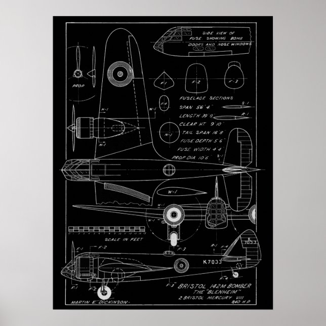 1938 Aviation Airplane Bristol Bomber Art Print (Front)