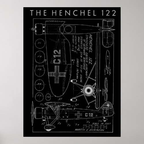 1938 Aviation Airplane Henchel 122 Art Print