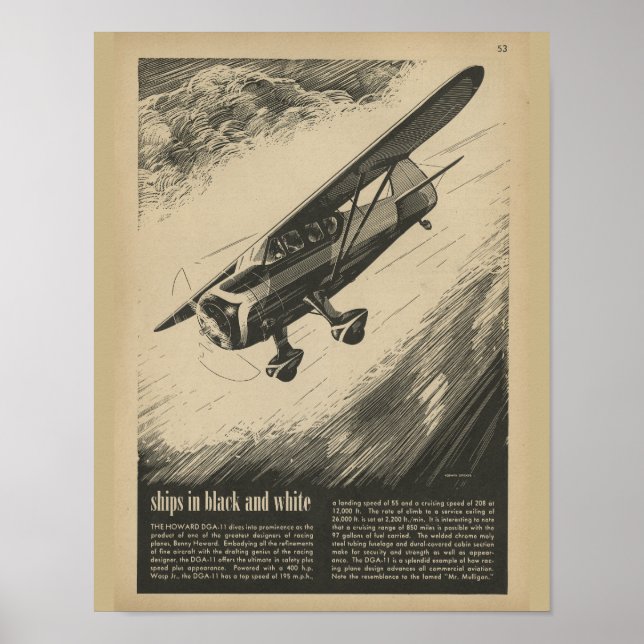 1938 Aviation Airplane Howard DGA-11 Art Print (Front)