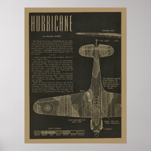 1938 Aviation Hurricane Airplane Design Art Print