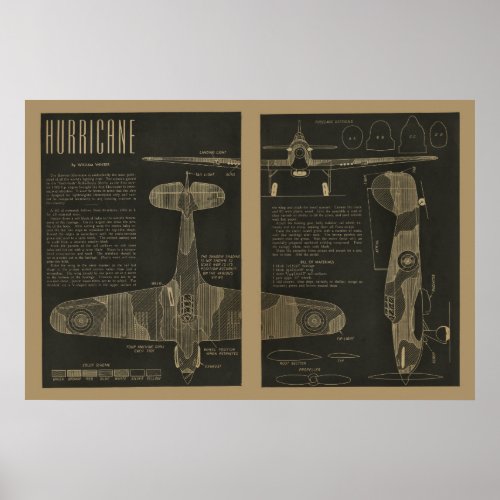 1938 Aviation Hurricane Airplane Design Art Print