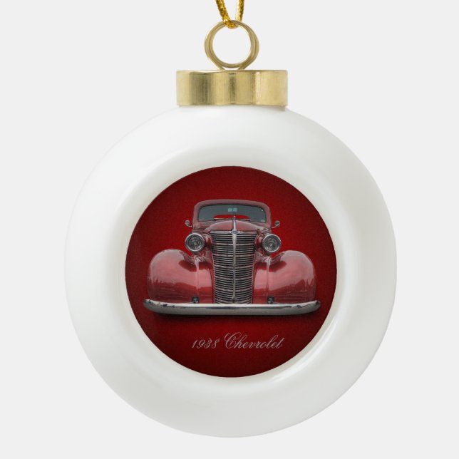 1938 CHEVROLET CERAMIC BALL CHRISTMAS ORNAMENT (Front)