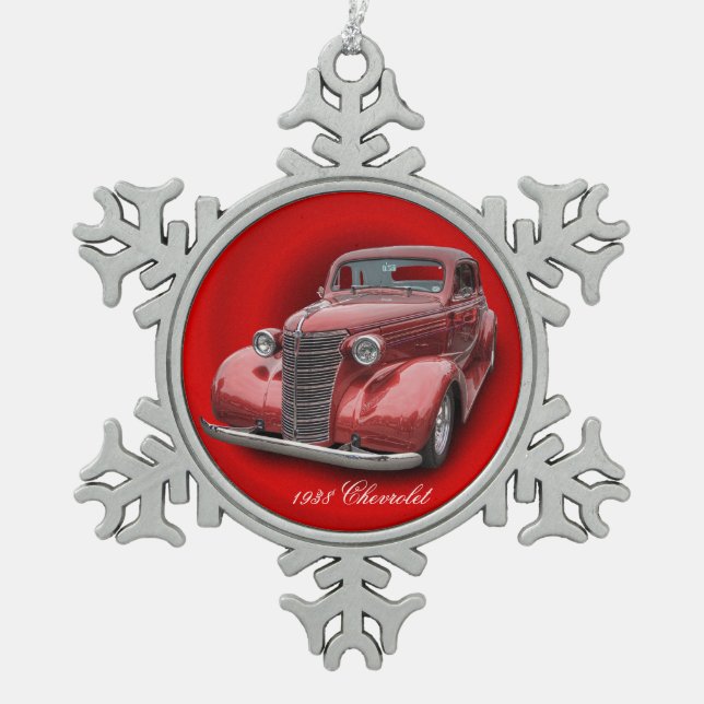 1938 CHEVROLET SNOWFLAKE PEWTER CHRISTMAS ORNAMENT (Front)