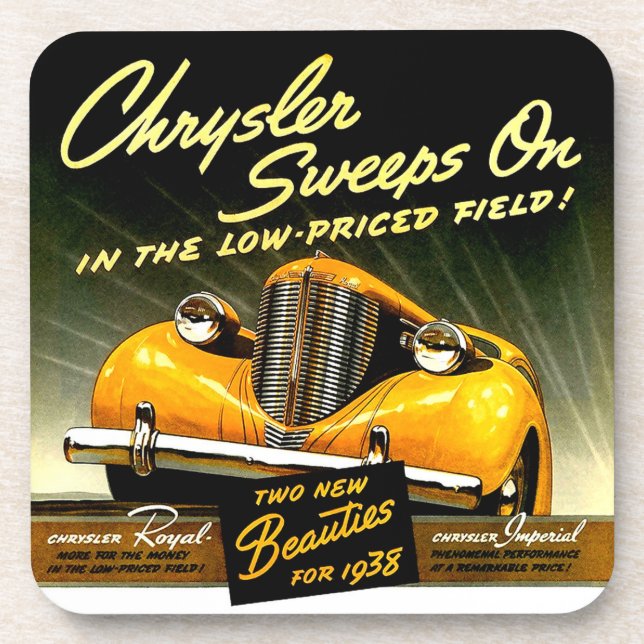 1938 Chrysler Sweeps On Beverage Coaster (Front)