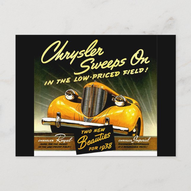 1938 Chrysler Sweeps On Postcard (Front)