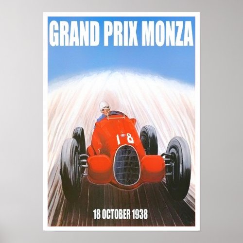 1938 Monza Grand Prix vintage racing Poster