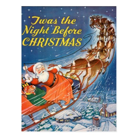 1938 Vintage Santa Claus Sleigh Reindeer Flying Postcard