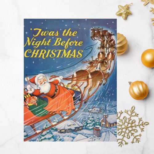 1938 Vintage Santa Claus Sleigh  Reindeer Flying Postcard