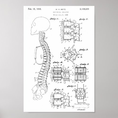 1938 Vintage Spine Model Patent Art Print