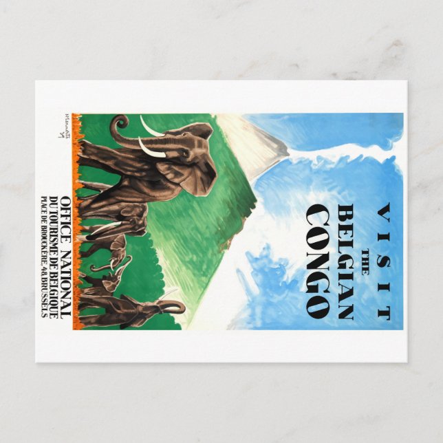 1939 Belgian Congo Elephants Travel Poster Postcard (Front)