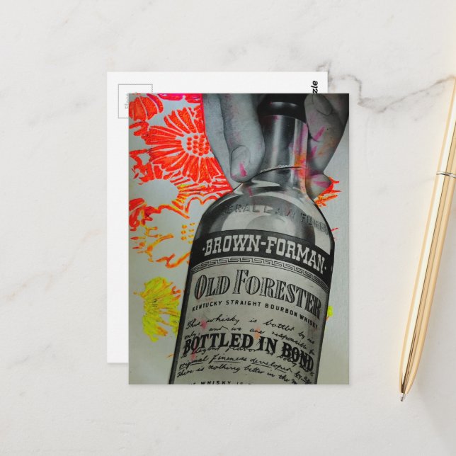 1939 Bottled in Bond Whisky Mixed Media Collage Postcard (Front/Back In Situ)