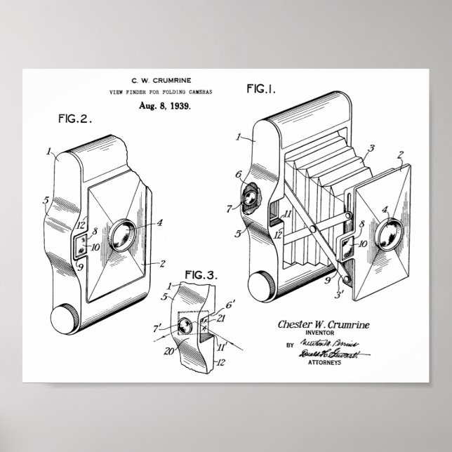 1939 Folding Camera Patent Art Drawing Print (Front)
