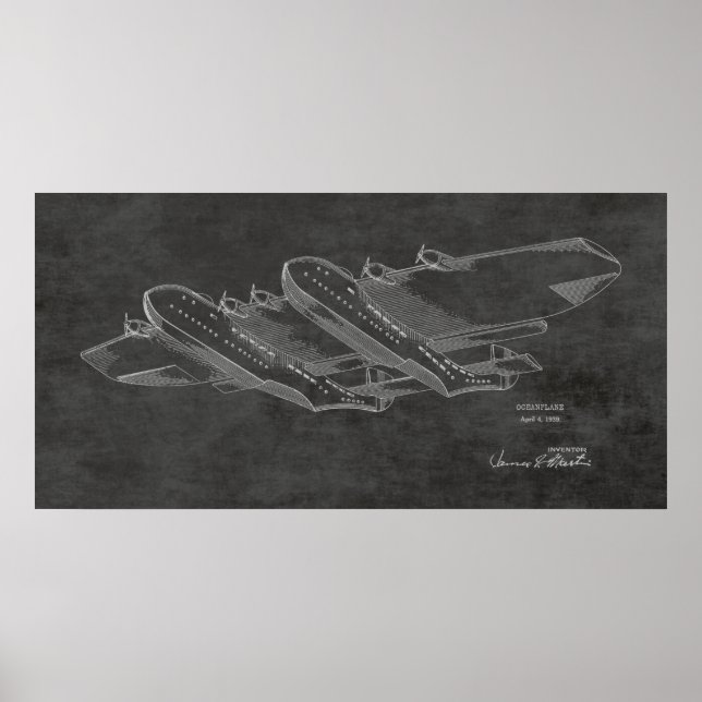 1939 Ocean Airplane Patent Art Drawing Print (Front)