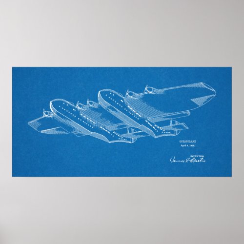1939 Ocean Airplane Patent Art Drawing Print