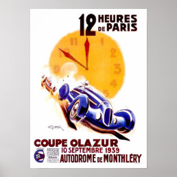 1939 Paris 12 hour vintage racing  Poster