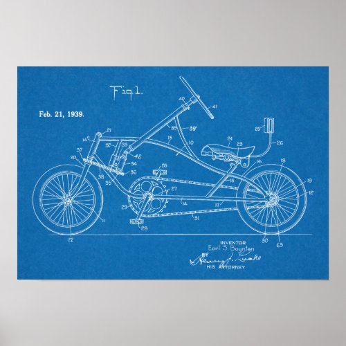 1939 Vintage Bicycle Patent Blueprint Art Print