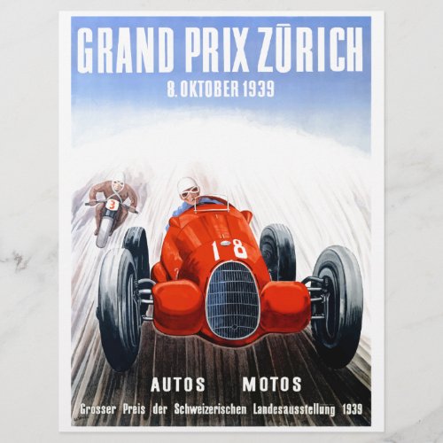 1939 Zurich Grand Prix Racing Poster