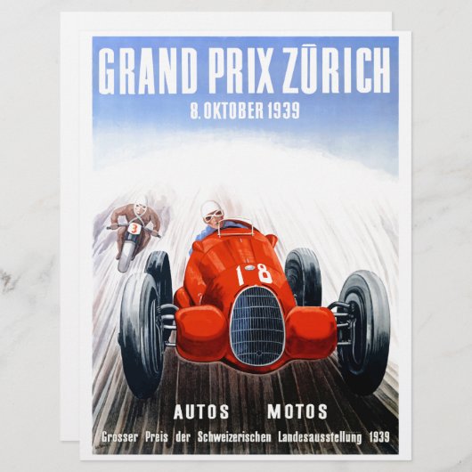 1939 Zurich Grand Prix Racing Poster (Front/Back)
