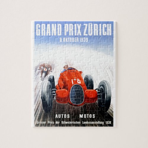 1939 Zurich Grand Prix Racing Poster Jigsaw Puzzle