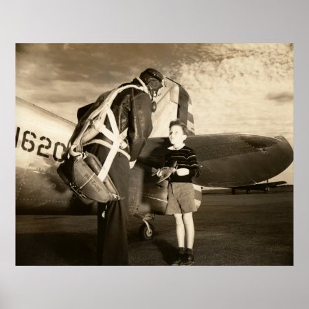 1940 American Military Pilot And Young Boy Poster