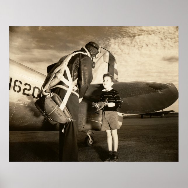 1940 American military pilot and young boy Poster (Front)