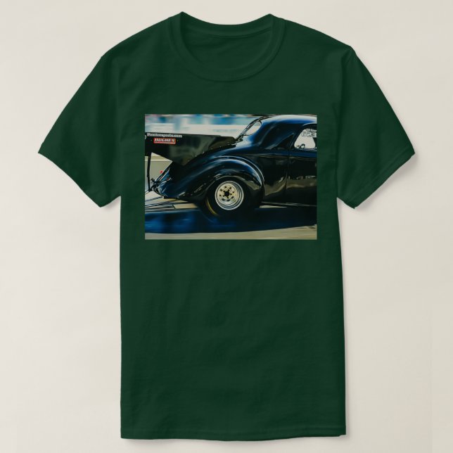 1940 Black Willys Coupe Drag Car T-Shirt (Design Front)